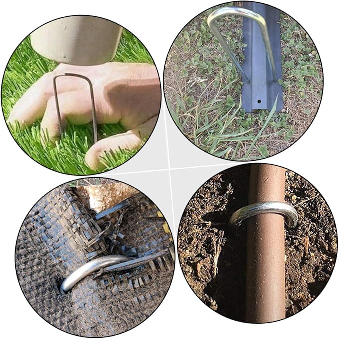 POPETPOP 4pcs U-Shaped Ground Pegs for Tent and Trampoline Galvanized Fastening Stakes Sturdy Camping Tent Fixing Stakes for Outdoor Use