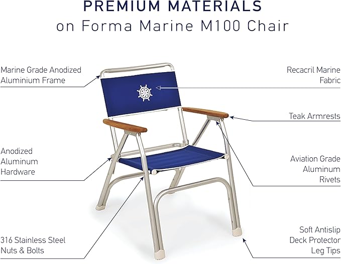 FORMA MARINE Boat Chair Blue Deck Folding Marine Aluminum Teak Furniture M100B