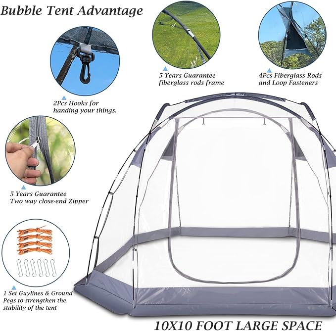 Bubble Tent Outdoor Clear Tents Bubble Dome House Igloo for Terrace Backyard 10x10 FT Transparent Tent for Camping