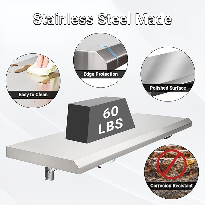 Folding Concession Shelf 48 x 12 Stainless Steel Drop Down Folding Serving Food Serving Stand for Concession Windows