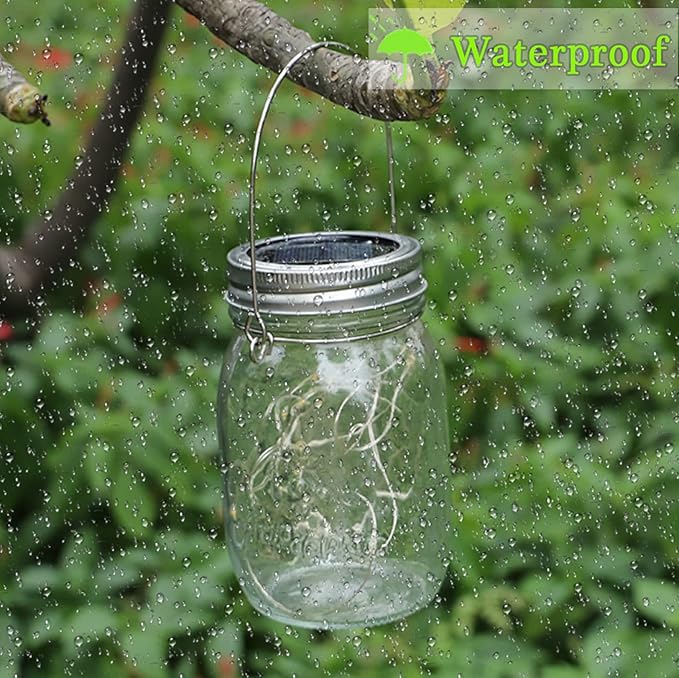 SmilingTown Solar Light for Mason Jars 20 LED Outdoor Fairy String Light Lids with Hangers for Jar Lantern Waterproof Rust Resist for Patio Lawn Garden Decor No Jars 10 Pack (Cool White)