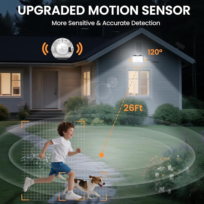 LumiZen Solar Outdoor Lights 3800LM LED Flood Lights with 16.4 Ft Cable Remote Control Solar Motion Sensor Lights with 3 Modes Solar Powered Security Lights for Outside Patio Yard Garage 3 Pack