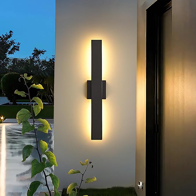 23.6inch Long Outdoor Modern LED Wall Light24W Waterproof IP65 Warm White Led Wall Mount Lighting Fixture Black Outdoor Wall Sconces Outside Lights for House Garage Front Door Patio 2Pack