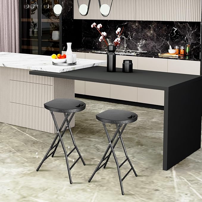 YOMT Folding Stools for Adults Portable Backless 24 inch Folding Bar Stools Heavy Duty Foldable Stools with Handle for Kitchen Counter Room Home Camping Indoor Outdoor Set of 2