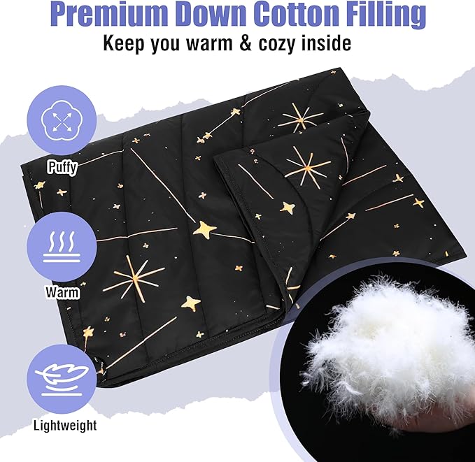 OUTSKIRT Ultra-Light Camping Blanket Packable Camping Blankets for Cold Weather Wearable Puffy Blanket Perfect for Traveling Hiking Festival &amp Stadium Black