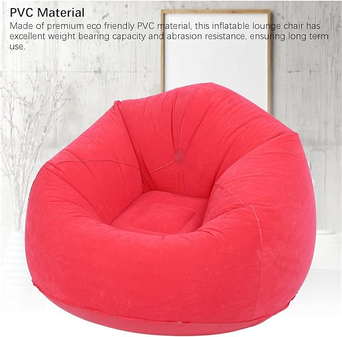 Inflatable Lounge Chair Premium PVC Material with Soft Flocking 80kg Capacity Compact Foldable for Living Room Bedroom Office Camping Travel (Red)