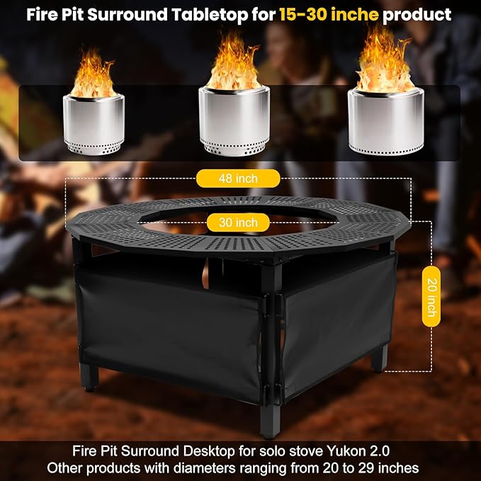 48 Inch Fire Pit Bonfire Surround for Solo St ove Yukon Circular Safety Protection Equipped with a Safety Support Frame to Prevent Direct Contact with The Ground