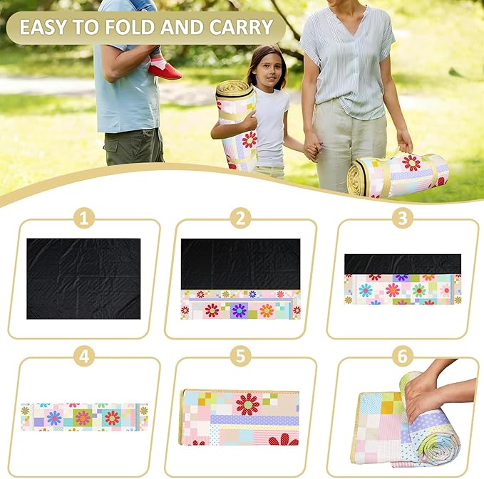 Daisy Picnic Blankets Waterproof Foldable 60″X80″ Packable Picnic Mat Sunflower Outdoor Blanket for Grass Large Beach Blanket Sandproof Picnic Accessories for Camping Music Festival Park Lawn Travel