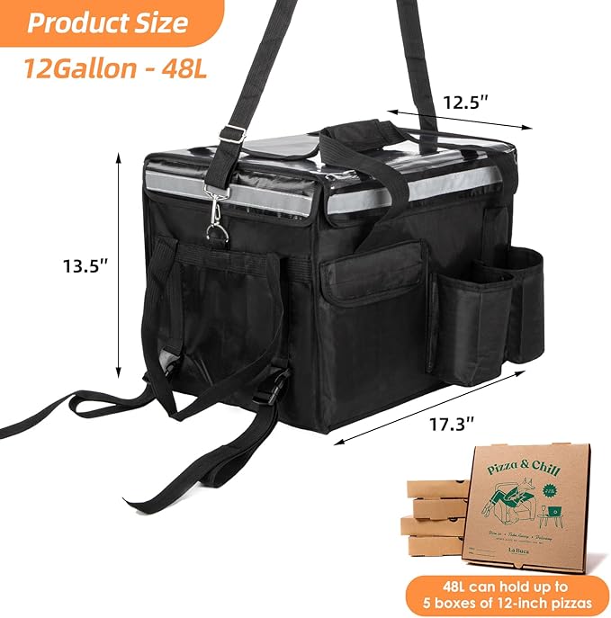 Insulated Bags for Food Delivery with Cup Holder 17.3 x 13.5 x 12.5 Support Frame &amp Hard Bottom Plate Waterproof Commercial Insulated Food Delivery Bag Drink Carriers for Doordash w/Divider
