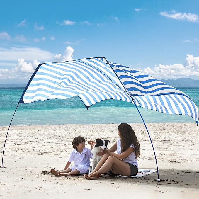 Beach Wind-Powered Shade Canopy Portable Sun Shelter Tent UPF 50+ UV Protection Lightweight Easy Set Up 78 Sq. Ft. of Shade for 1-3 People.Lite Regatta Stripe