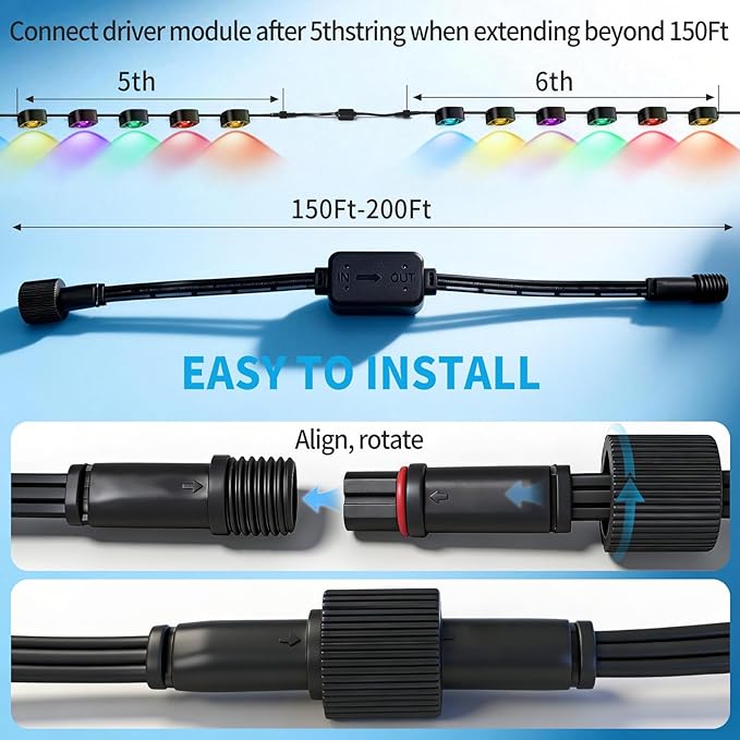 Signal Booster Driver Module for Govee Permanent Outdoor Lights Pro Compatible with H706A/H706B/H706C IP68 Waterproof 200ft Extension Plug-and-Play for Outdoor Holiday/Garden Lighting (Black)