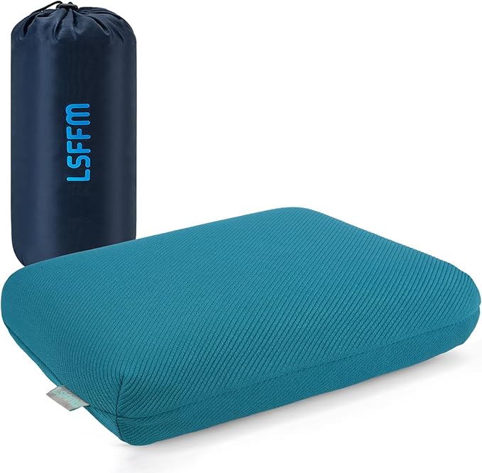 Memory Foam Travel Pillow Camping Pillow for Sleeping with Portable Bag Easy to Carry Small Foam Pillows Double-Layered Pillow Cover (Peacock Blue)