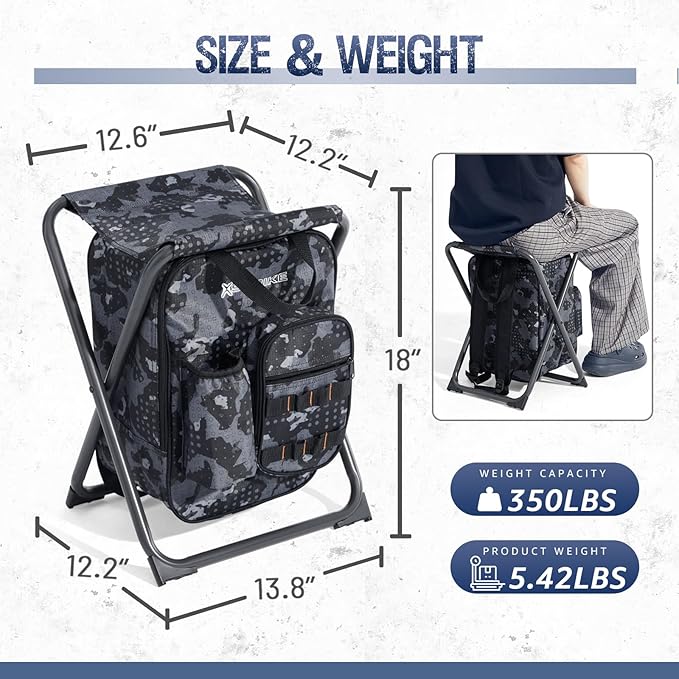 X Strike Backpack Fishing Chair with Cooler Bag Foldable Camping Stool for Adults up to 350 lbs Portable Lightweight for Hunting Hiking Outdoors