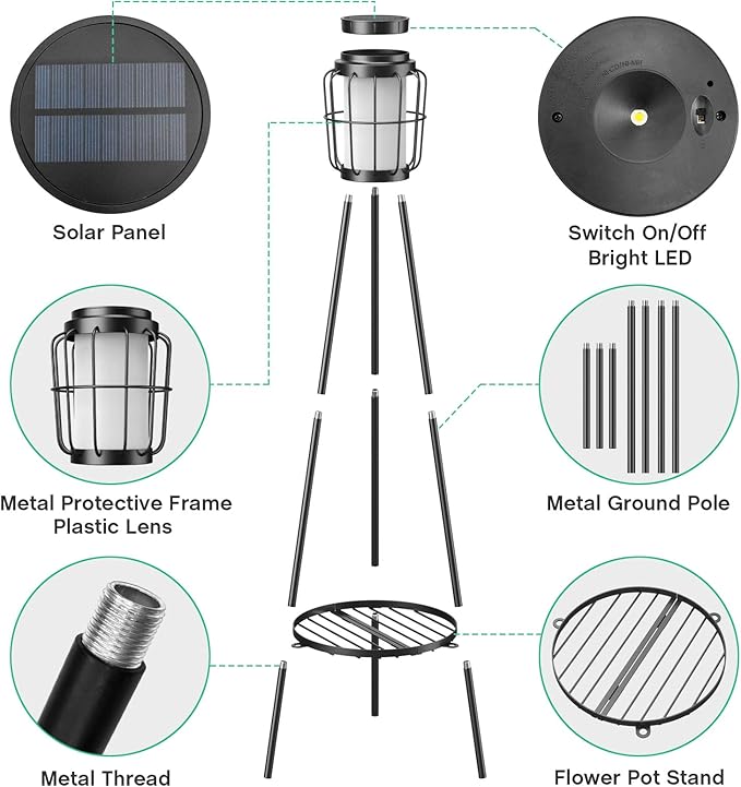 MXwcy 2 Pack Solar Lights Outdoor with Plant Stands - Solar Floor Lamp &amp Street Lights with Metal Tripod - Patio Decor for Garden Yard Pathway Driveway Porch