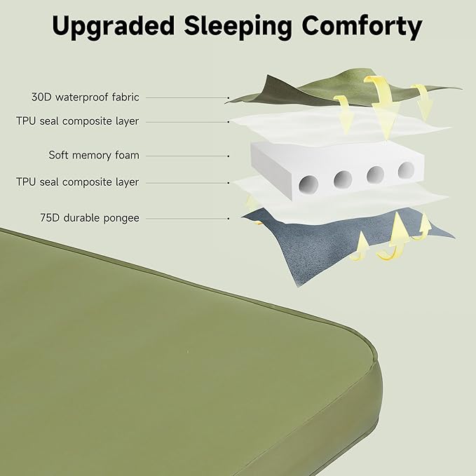 OUTSKIRT Camping Mattress Self Inflating Sleeping Pad with Pump Sack Foam Camping Pad for Sleeping 4” Thickness Sleeping Mat for Camp/Travel/Car/Tent 4 Season Camp Air Mattress