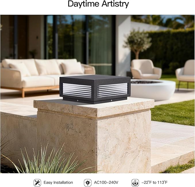 Outdoor Post Lights Hard Wired 11.8 Outdoor Column Lights IP54 Waterproof Large Modern Pillar Light 3000K E26 Bulb Landscape Lamp Post Light Square Column Lighting for Patio Garden Deck Yard
