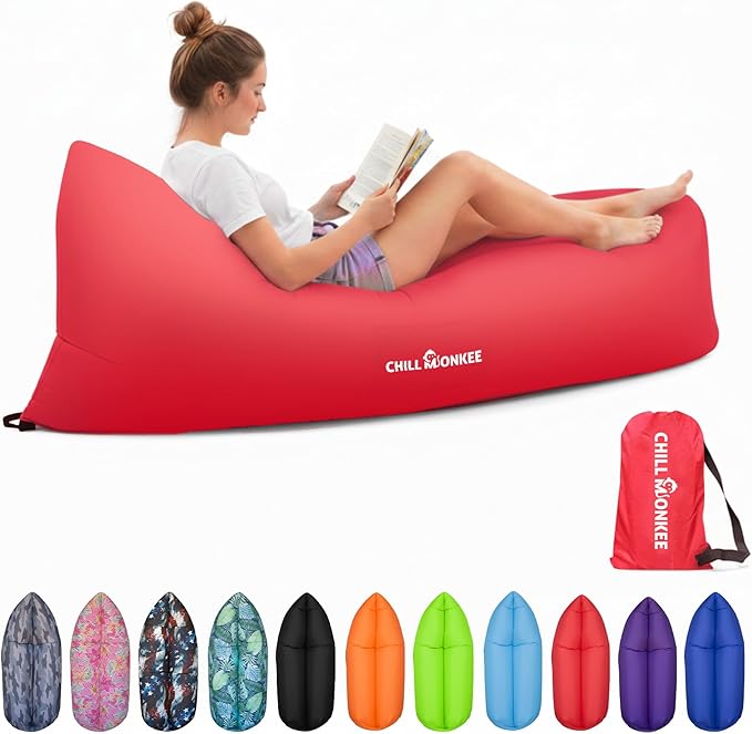 Portable Inflatable Lounger for Beach &amp Camping – Self-Inflating Air Couch Beach Sofa and Outdoor Lounge Chair for Relaxation and Comfort