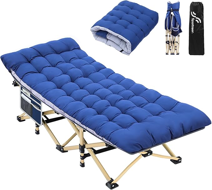 Sportneer Camping Cot: 1200D Double Layer Oxford Camping Cots for Adults - Heavy-Duty Foldable Cots for Camping Travel Tent Day Outdoor &amp Home Guest Camping Cots with Mattress Carry Bag &amp 2 P