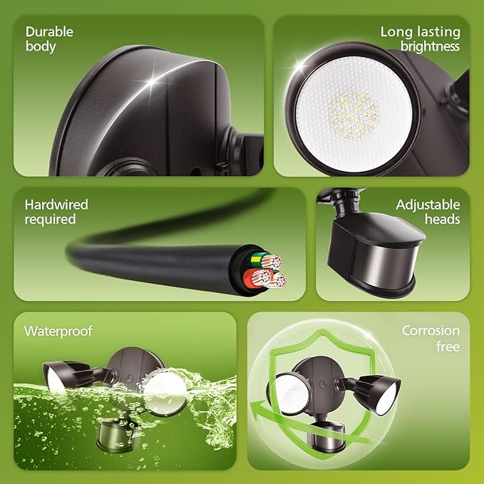 Philips 44W 4200 lm LED Security Light Outdoor w/PIR Motion Sensor 5000K Daylight Flood Light Waterproof Dusk to Dawn 2 Heads 4 Modes