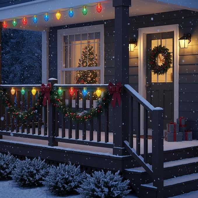 16FT Jumbo Christmas LightsC7 Jumbo Xmas String Light Christmas Outdoor Decorations Lights with 10 Large Diamond Pattern Multicolor Bulb for Holiday Home Roof Yard Garden Decorations