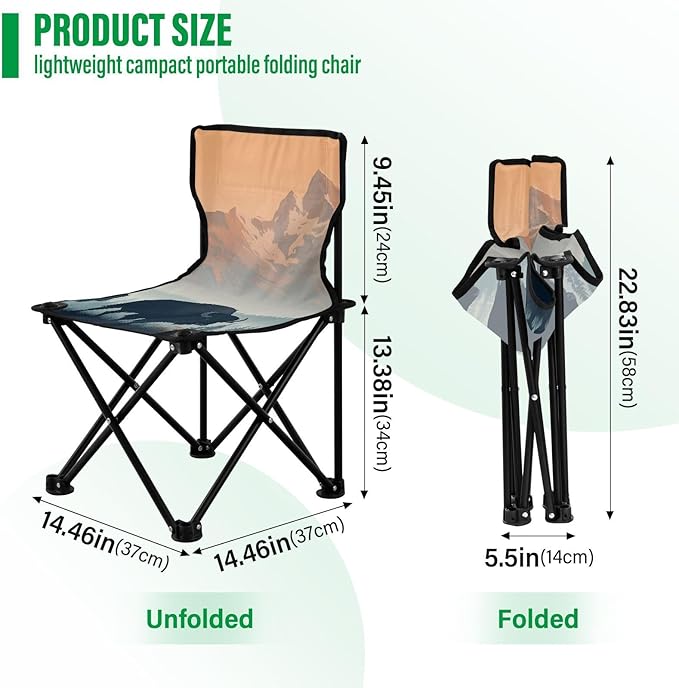 Yaks in Forest Portable Camping Chairs Folding Chair - Durable Oxford Fabric Lightweight Iron Frame Easy Fold Design - Ideal for Outdoor Activities Camping Fishing and Travel