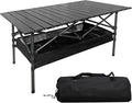 Folding Camping Table Portable Aluminum Picnic Table with Carry Bag Adjustable Height Outdoor BBQ Tailgate Table Lightweight Roll-Up Beach Table