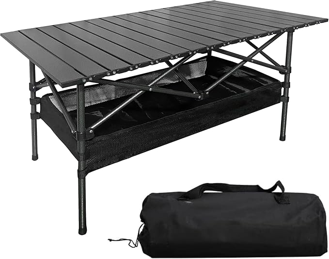 Folding Camping Table Portable Aluminum Picnic Table with Carry Bag Adjustable Height Outdoor BBQ Tailgate Table Lightweight Roll-Up Beach Table