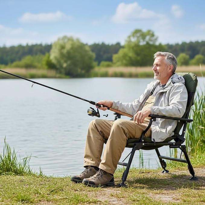 GYMAX Foldable Fishing Chair Heavy Duty Oversized All-Terrain Camping Chair 180° Adjustable Padded High-Back Portable Recliner for Outdoor Patio Beach (No Footrest)
