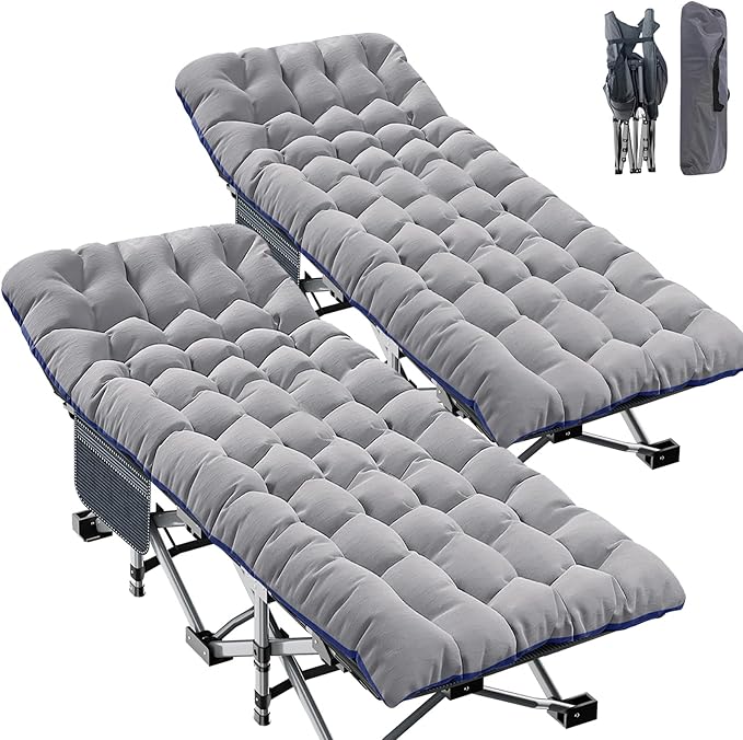 ABORON Oversized XXL Folding Camping Cot W/Mat for Adults 78 L x 32 W x 18 H Heavy Duty Outdoor Bed with Carry Bag1200 D Layer Oxford Travel Camp Cots