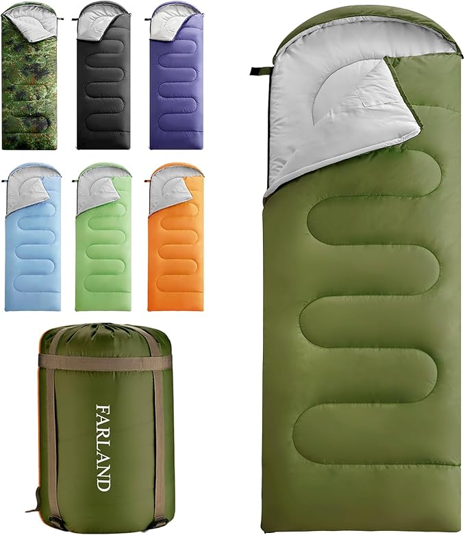 FARLAND Sleeping Bags 30℉ for Adults Teens Kids with Compression Sack Portable and Lightweight for 3-4 Season Camping HikingWaterproof Backpacking and Outdoors