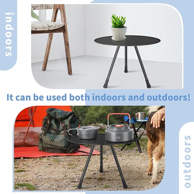 Tentock Portable Camping Table Small Round Folding Table with Adjustable Height - Lightweight Outdoor Picnic Table for Travel Beach Garden (37 Inch Diameter)