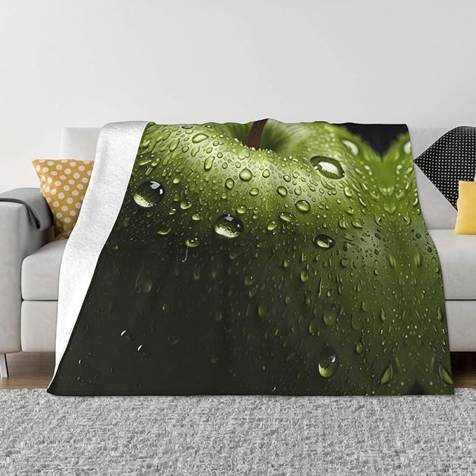 Green Fruit 50x40 Printed Soft Fleece Blanket for Sofa Bed and Camping - Cozy Blanket for Travel Picnics Nighttime Use