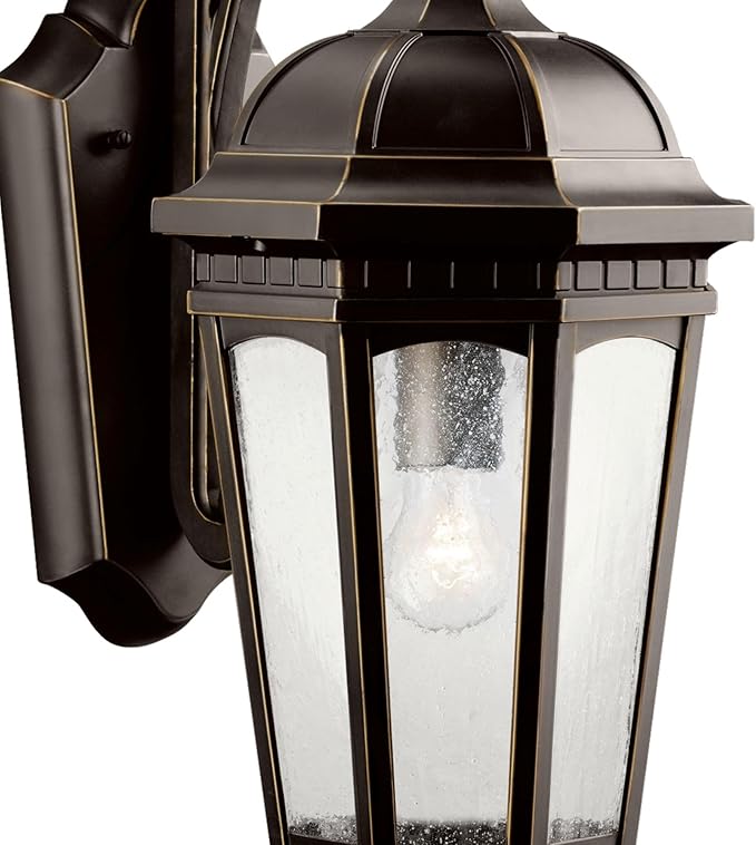 Kichler Courtyard 17.75 1 Light Outdoor Wall Light with Clear Seeded Glass in Rubbed Bronze for Entry or Garage Doors 18 H x 8.25 W x 11.25 Ext.) 9033RZ