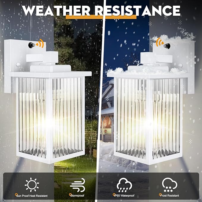 Outdoor Wall Lights for House Exterior Dusk to Dawn Porch Lights Outdoor Waterproof Matte Black Front Door Light Fixture &amp Garage Lighting with Wall Mount Sconce(White)