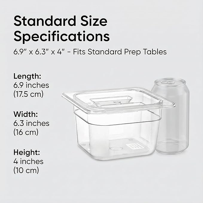 1/6 Size 4 Inch Deep Plastic Food Pan with Lids Commercial and Home Kitchen Clear Polycarbonate Pans Stackable Food Storage Containers for Hotel Home Bar