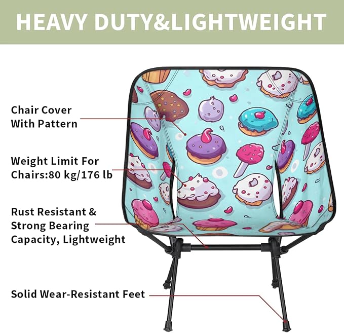 Honeybaby Folding Camping Chair Various Ice Creams Camping Chairs Lightweight Portable Chair Outdoor Foldable Chairs for Camping Travel Picnic Beach Hiking