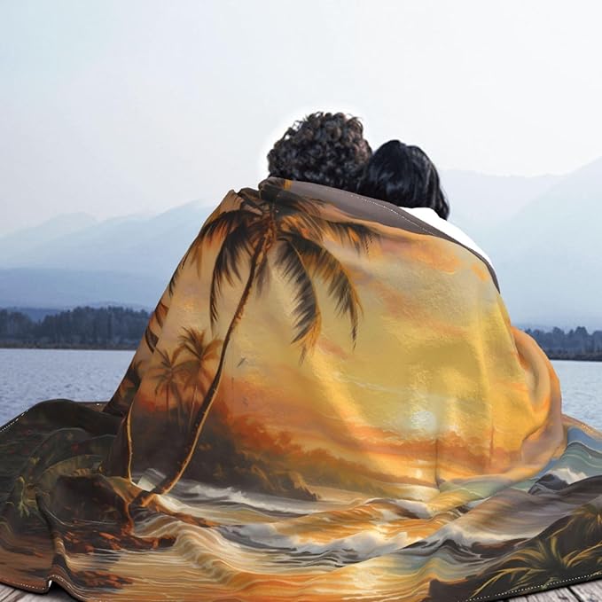 Lakeside Sunset Soft Fleece Blanket 60 * 50 inch Soft Sofa Blanket Suitable for Sofa Camping Travel Night Cover Blanket
