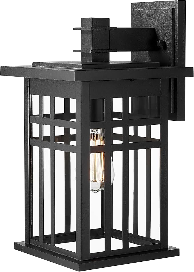 zeyu Farmhouse Outdoor Wall Light Fixture 16 Inch Exterior Wall Sconce Lighting for Patio House Die-Cast Aluminum with Clear Glass Black Finish 20068B-L BK