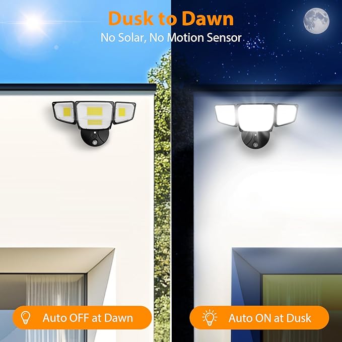90W Flood Lights Outdoor 10000LM Dusk to Dawn Outdoor Lighting IP65 Waterproof 6500K Daylight 4 Heads LED Security Light for Garage Yard Porch (Black)