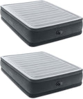 Intex 64413ED Dura Beam Elevated Fiber Tech Soft Air Mattress Bed w/Built in Pump &amp Portable Storage Case for Travel and Camping Queen (2 Pack)