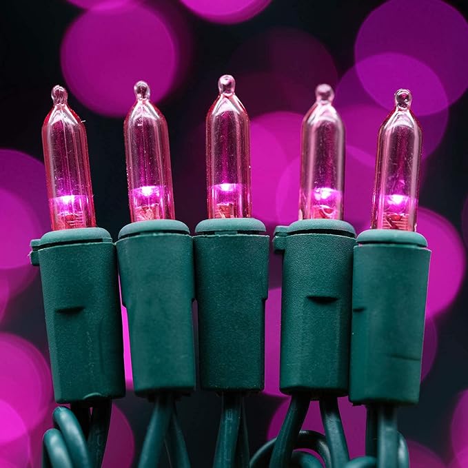 200 Count Pink LED Christmas Lights 66 ft Green Wire UL Certified Commercial Grade Holiday String Light Set (Pink)