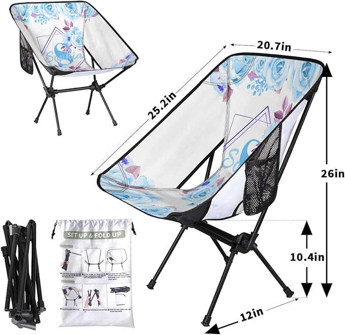 Camping Chair Personalized Backpacking Chair Lightweight Portable Folding Customized Name Chairs for Beach Sport Hiking (Light Blue Purple)