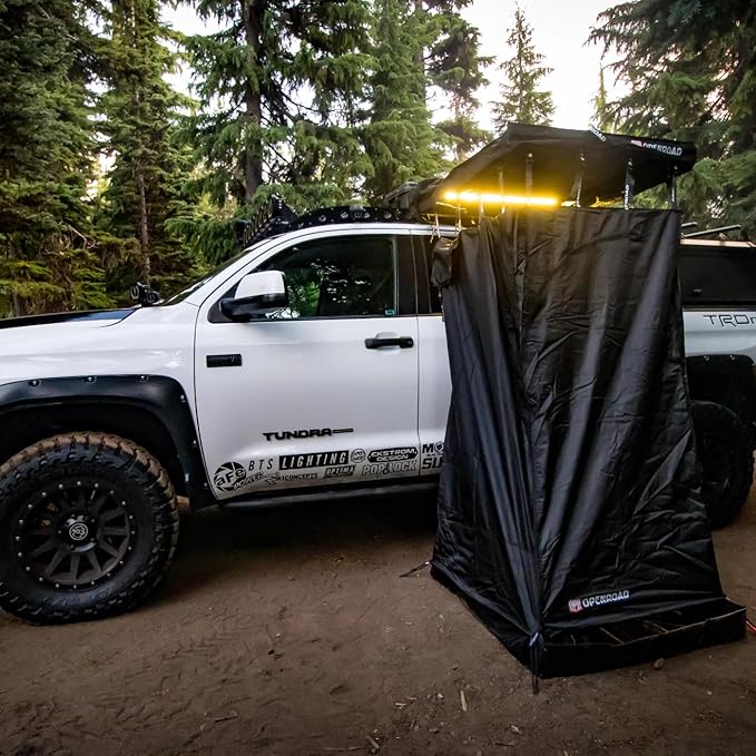 OPENROAD Car Side Shower Awning V2 - Portable Bathroom Shower Room for SUV Camping Restroom Changing Privacy Shelter Shower Tent Quick Setup Aluminum Alloy Frame LED Light Storage Pockets