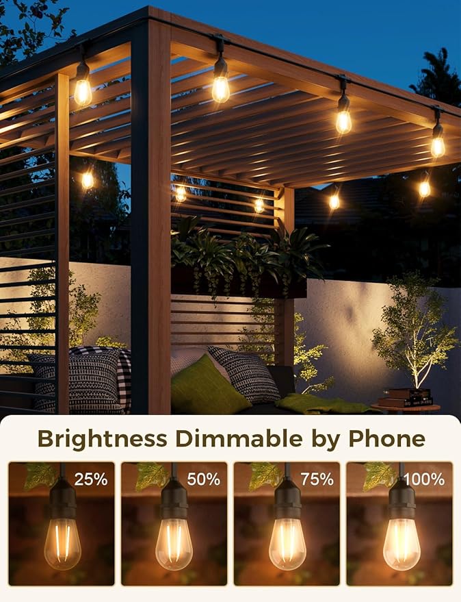 XMCOSY+ Smart Outdoor String Lights 123Ft LED Patio Lights Waterproof IP65 App Control Compatible with Alexa Dimmable Edison Bulbs Outdoor Light for Yard Porch Bistro Outside