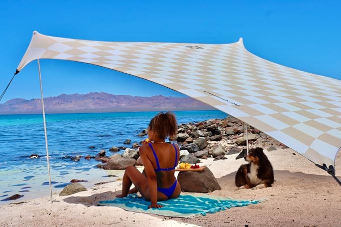 Neso Grande Portable Beach Tent Sun Shelter - Lightweight Beach Shade Canopy - Easy Setup for Family Outings - Patented Reinforced Corners - UPF 50+ Sun Protection - 7ft Tall 9 x 9ft