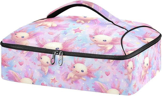 Casserole Carrier Adorable Cute AxolotlsInsulated Casserole Carrier for Hot or Cold Food Thermal Lunch Tote for Potluck Parties Picnic Beach Fits 9 x 13 Inches Baking Dish