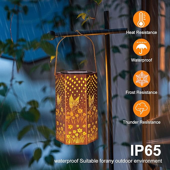Mothers Day Gifts for Mom Grandma - Birthday Gifts for Women 4 Pack Hummingbird Solar Lanterns Outdoor Waterproof Solar Lights Outdoor Hanging Garden Decor for Outside