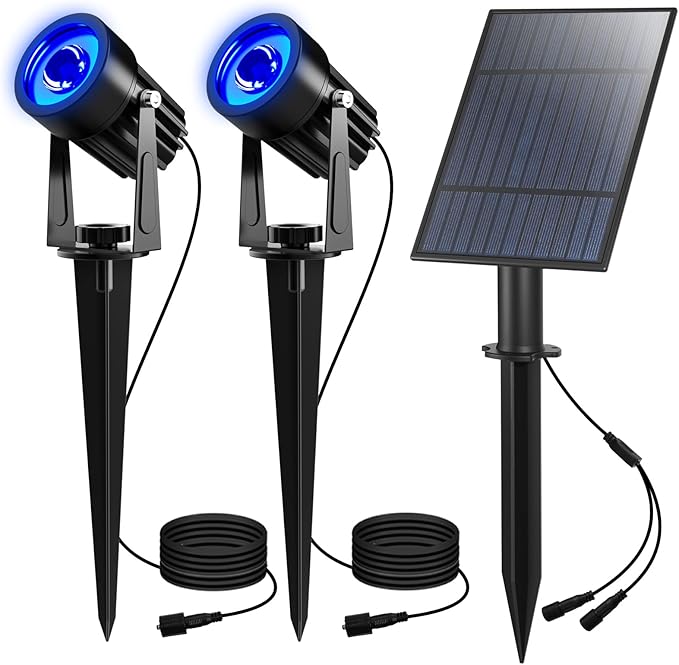 T-SUN Blue Solar Spotlights 2-in-1 Outdoor Waterproof Solar Landscape Spotlights for Garden Yard Paito Festival Decor(Blue)