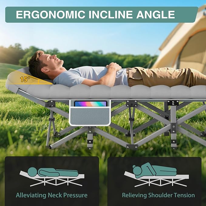 ZENPETIO 28In Folding Camping Cot for Adult Portable Sleeping Cot with Mattress Outdoor Heavy Duty Cot Bed for Camp with Carry Bag for Home Office Camp Travel Vacation(Max Loading 500lbs)