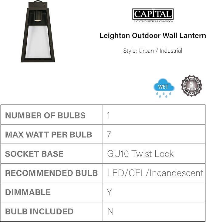 Capital Lighting 943712OZ-GL Leighton Night Sky Minimal Emissions Design Clear Glass Outdoor LED Wall Lantern 1-Light 7 Watt 20 H x 10 W Oiled Bronze
